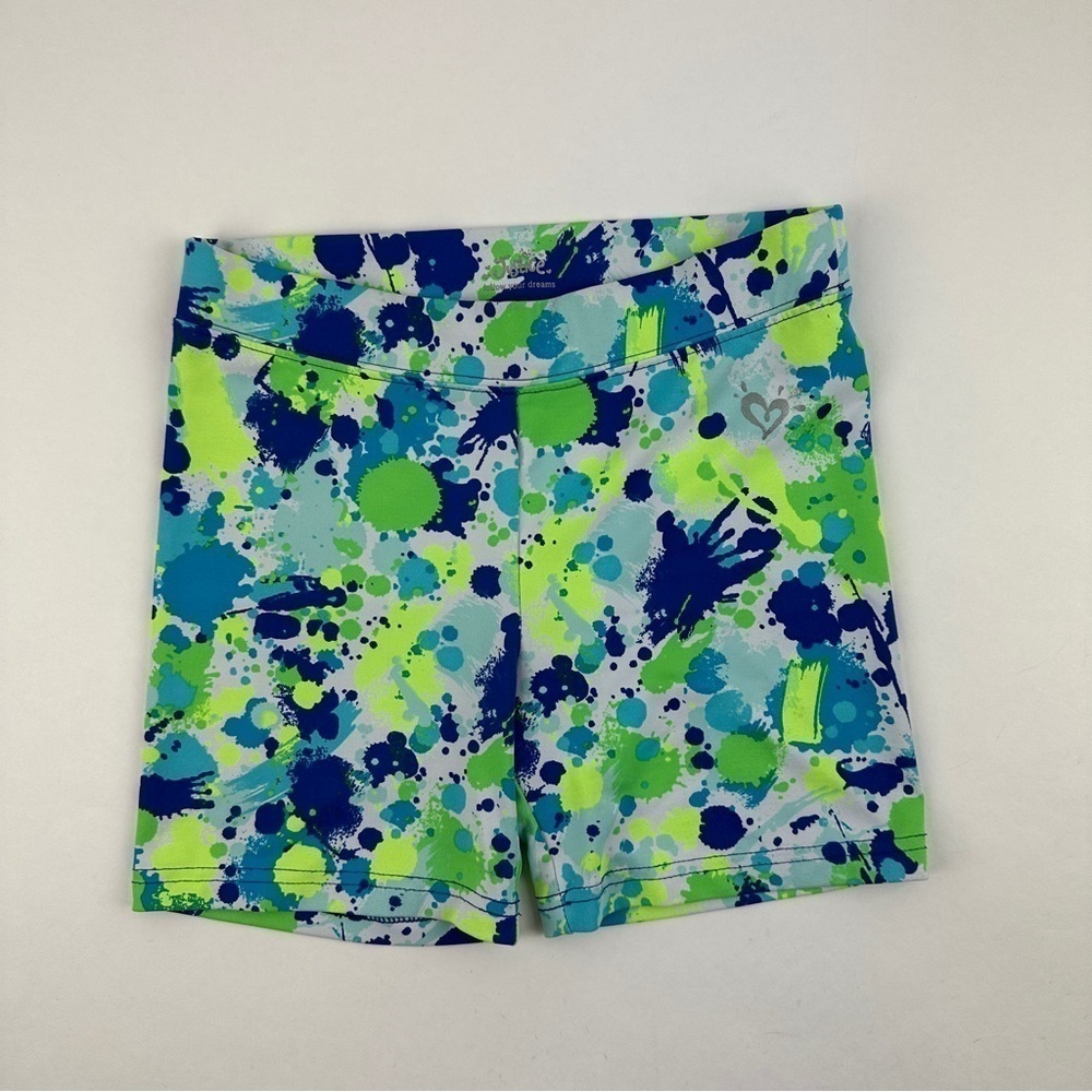 Justice Compression Shorts Girls 10 Blue Green Paint Splatter Pattern